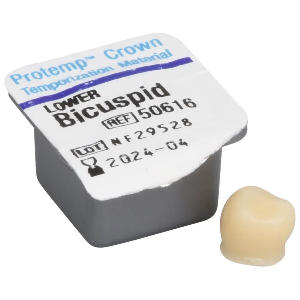 Solventum Dental Solutions Protemp™ Crown - Packung 5 Stück unterer Prämolar, 1 Stückmesslehre
