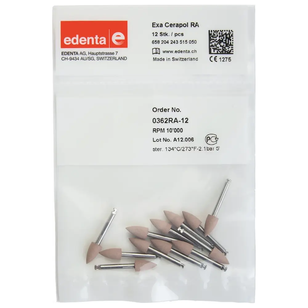 Edenta Exa CeraPol - Packung 12 Stück rosa, RA, Figur 243, 10 mm, ISO 050