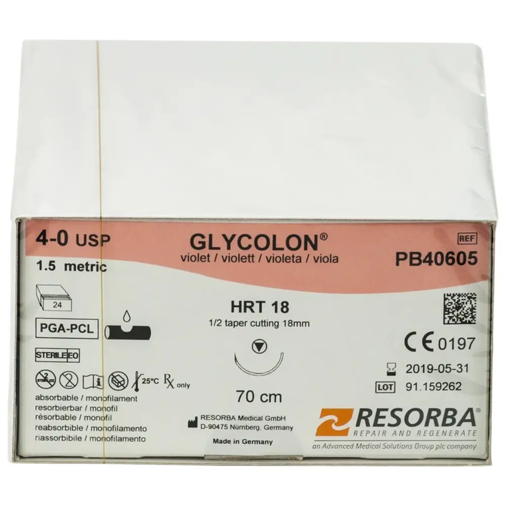 Resorba Medical Glycolon® Monofil - Packung 24 Stück, violett, 70 cm, HRT 18, USP 4/0