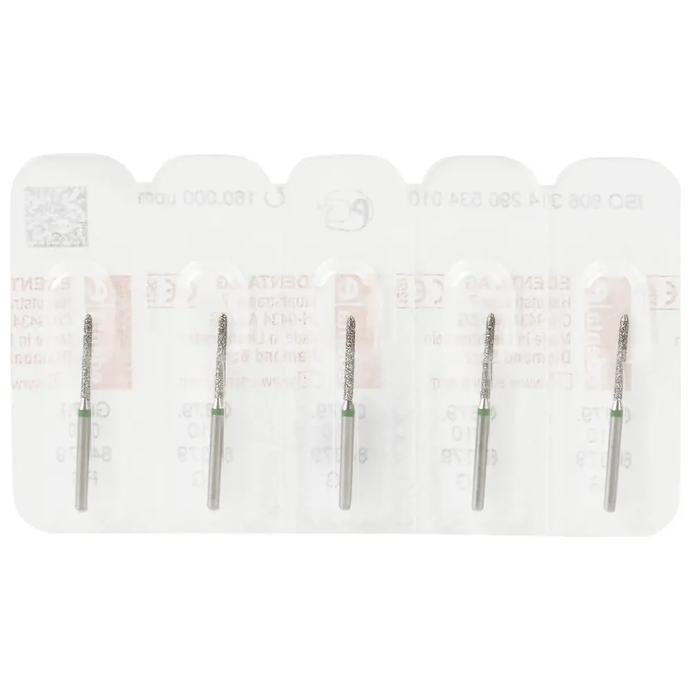 Edenta Diamanten 879 - Packung 5 Stück grün grob, FG, Figur 290 Torpedo zylindrisch, 10 mm, ISO 010