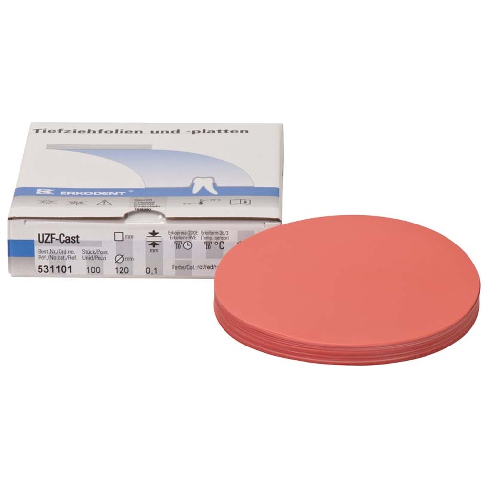 ERKODENT Unterziehfolien UZF - Packung 100 Stück rot, Ø 120 mm, Stärke 0,1 mm