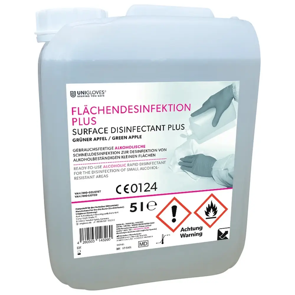 UNIGLOVES Flächendesinfektion PLUS - Kanister 5 Liter grüner Apfel