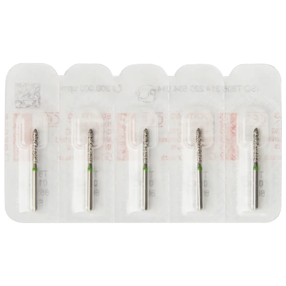 Edenta Turbo Diamanten T879 - Packung 5 Stück grün grob, FG, Figur 290 Torpedo zylindrisch, 10 mm, ISO 014