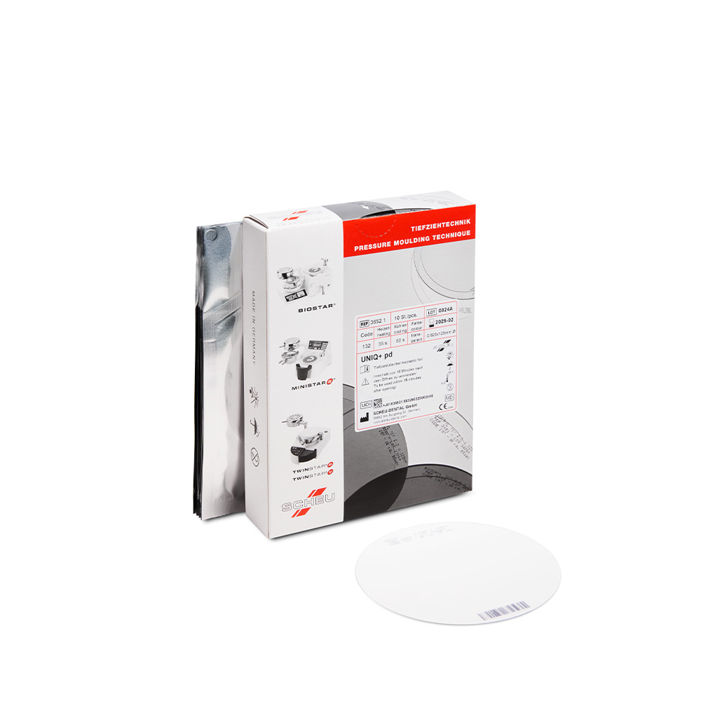 SCHEU-DENTAL UNIQ+ pd - Packung 10 Stück rund, Ø 125 mm, Stärke 0,625 mm