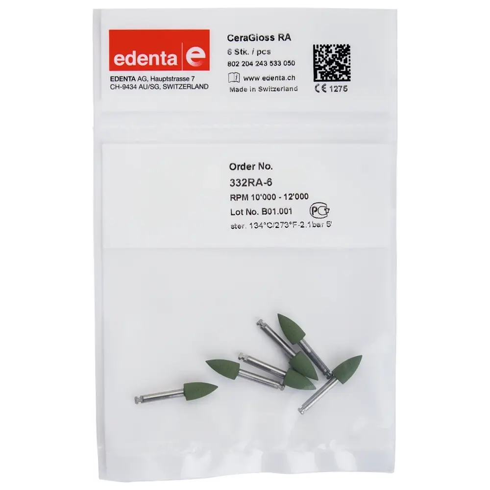 Edenta CeraGloss - Packung 6 Stück grün, RA, Figur 243, 10 mm, ISO 050