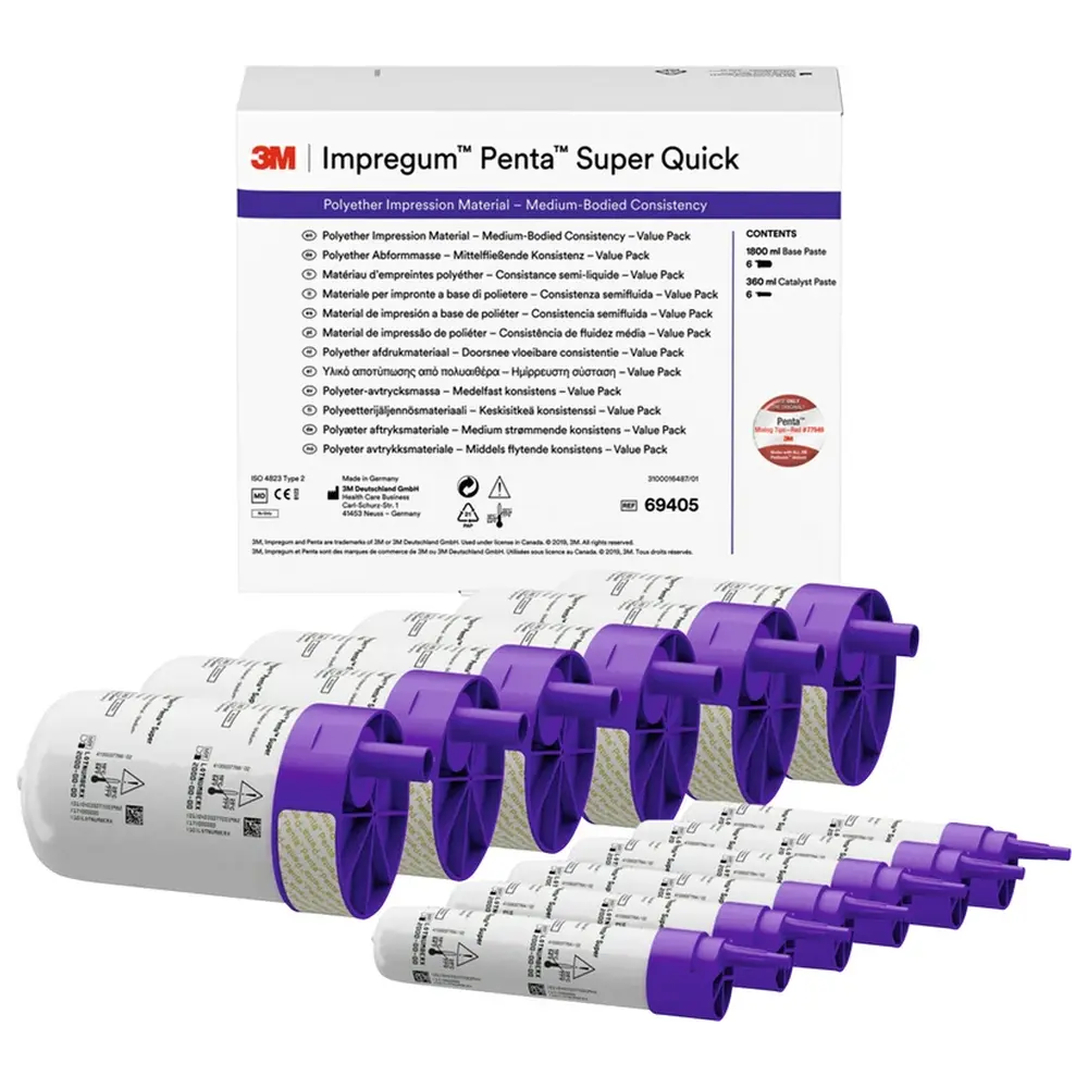 Solventum Dental Solutions Impregum™ Penta™ Super Quick - Valuepack 6 x 300 ml Basispaste, 6 x 60 ml Katalysator Medium Body