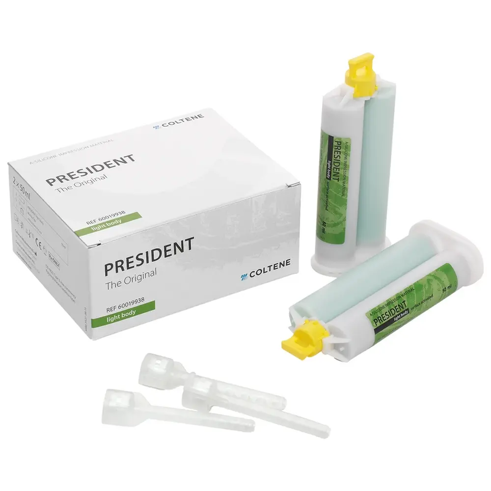 COLTENE PRESIDENT The Original - Packung 2 x 50 ml Doppelkartusche light body, 12 Universal Mixing Tips