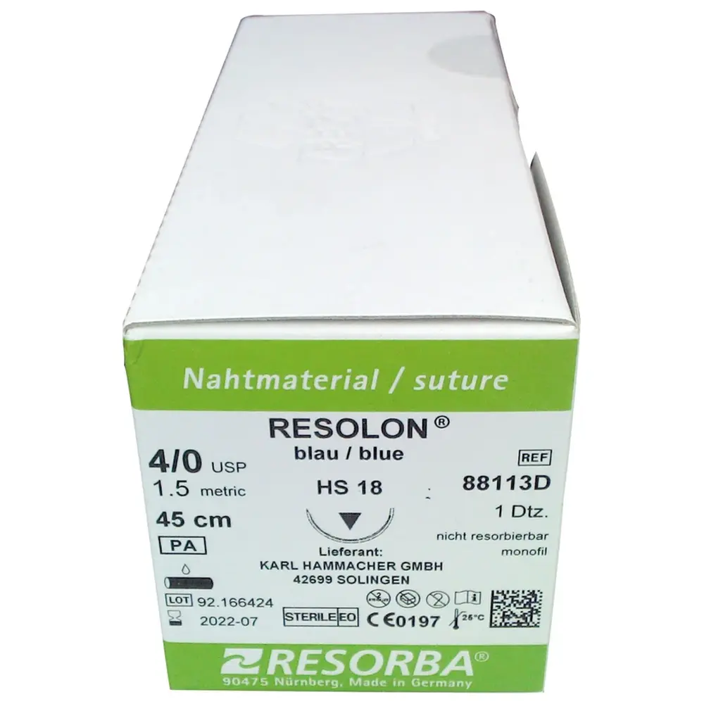 72481_RESOLON__Packung_12_Stueck_blau_45_cm_HS_18_USP_40 Resorba Medical RESOLON® - Packung 12 Stück, blau, 45 cm, HS 18, USP 4/0