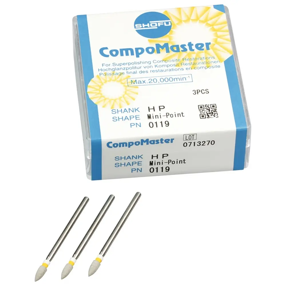 SHOFU CompoMaster - Packung 3 Stück gelb grob, HP, Figur Minispitze, ISO 030