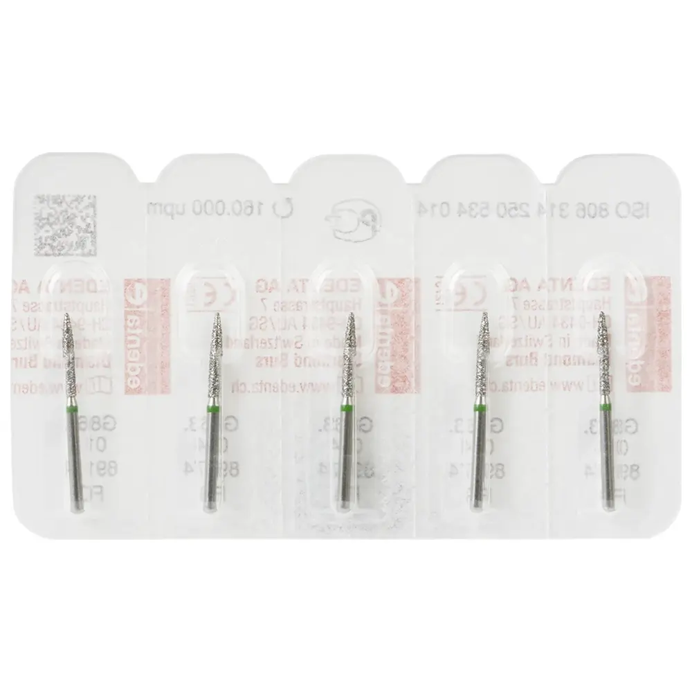 Edenta Diamanten 863 - Packung 5 Stück grün grob, FG, Figur 250 Flamme, 10 mm, ISO 014