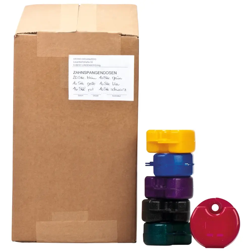 Cardex Dental Zahnspangendose Glitter - Karton 100 Dosen sortiert