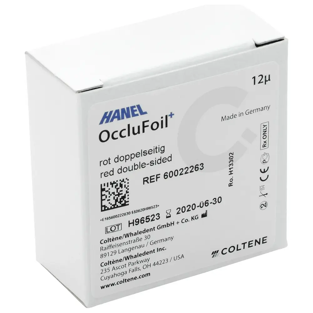 COLTENE HANEL OccluFoil+, doppelseitig 12µ - Rolle 25 m rot, 22 mm breit, PET