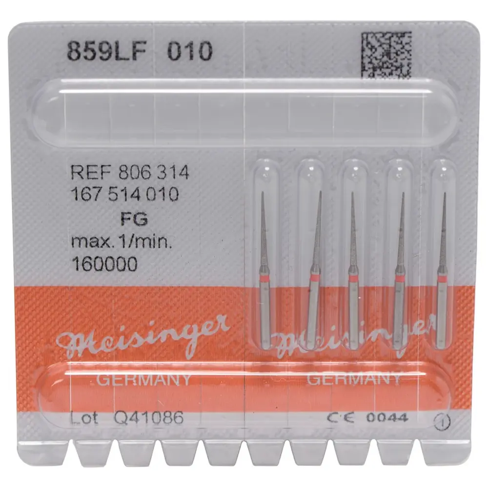 Hager & Meisinger Diamanten 859 - Packung 5 Stück rot fein, FG, Figur 167 lang, kon. spitz, 12 mm, ISO 010