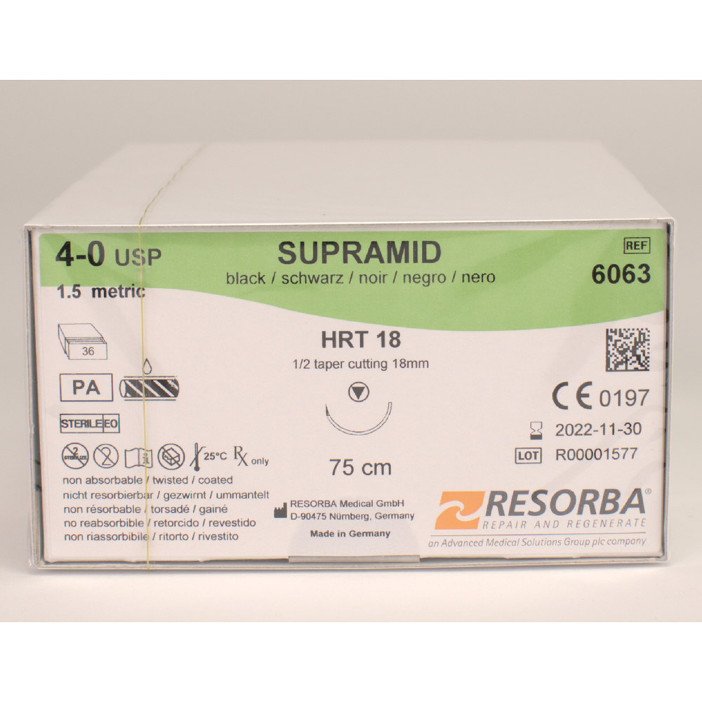 Supramid schwarz 4/0 HRT18 75cm 3Dtz