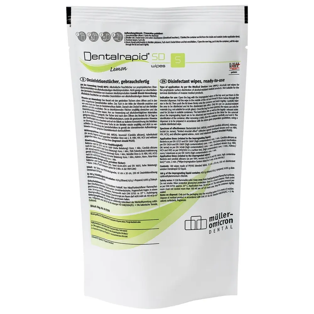 Müller-Omicron Dentalrapid® SD wipes - Nachfüllpackung100 Stück S Lemon