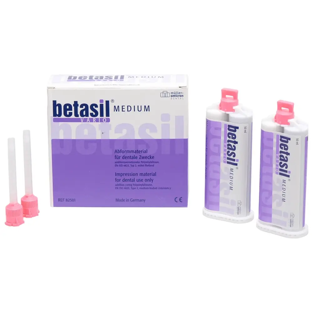 Müller-Omicron betasil® VARIO MEDIUM - Packung 2 x 50 ml Kartusche, 12 Mixing Tips rosa
