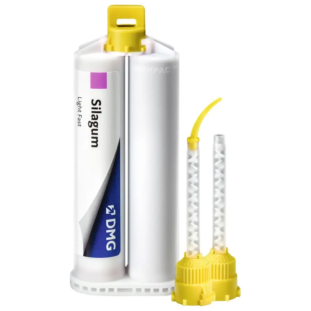 DMG Silagum Light - Packung 2 x 50 ml Doppelkartusche Fast, 12 Automix-Tips, 12 Intraoral-Tips