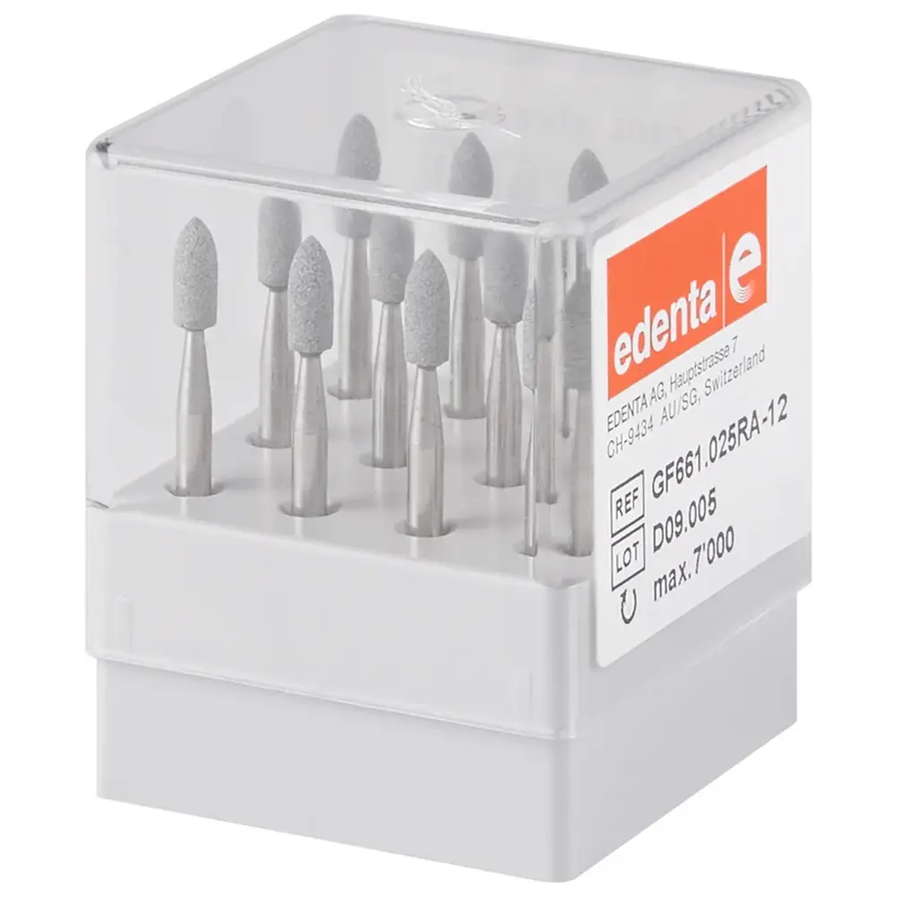Edenta Abrasives - Packung 12 Stück grün mittel, RA, Figur 243, 7 mm, ISO 025