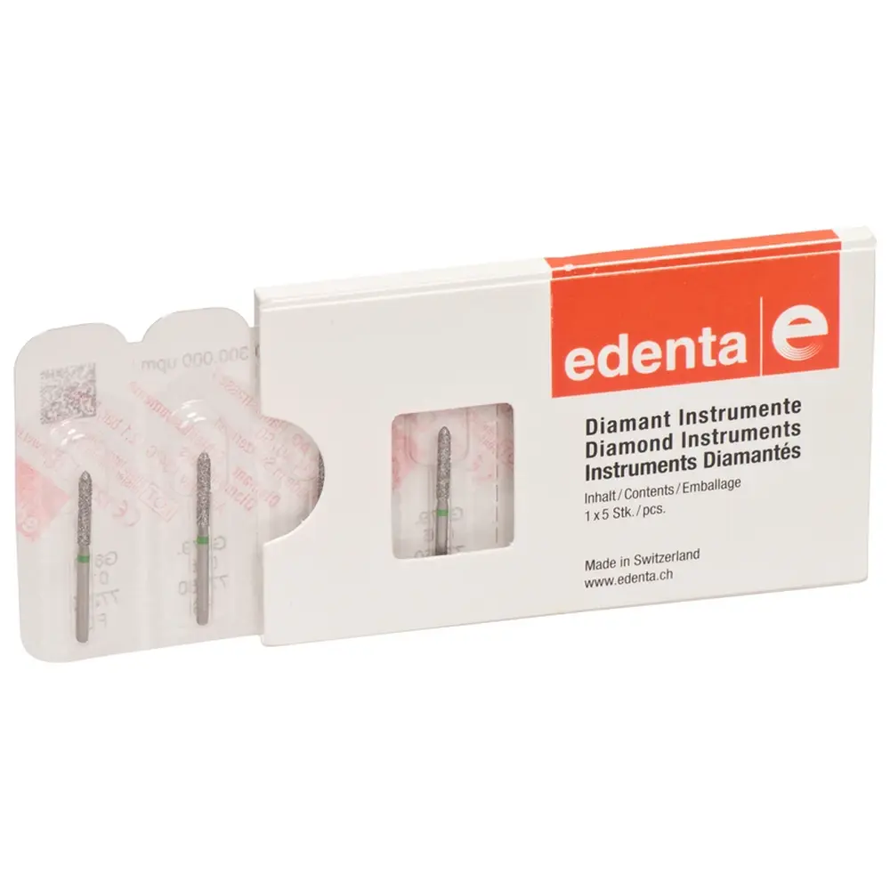 Edenta Diamanten 879 - Packung 5 Stück Standard, FG, Figur 290 Torpedo zylindrisch, 10 mm, ISO 016