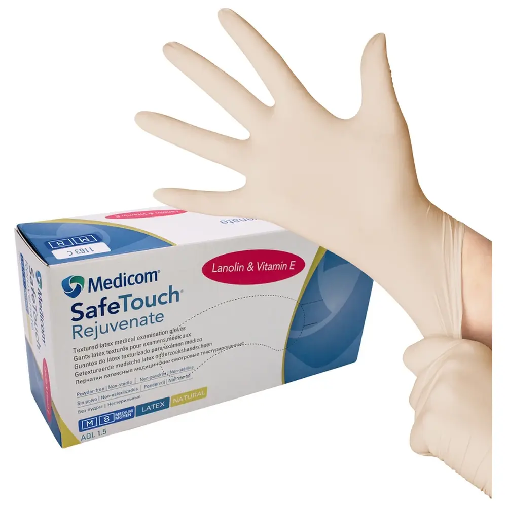 Medicom® SafeTouch® Rejuvenate Latex-Handschuhe - Packung 100 Stück puderfrei, natural, M