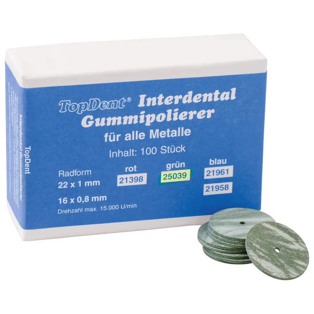 Kentzler-Kaschner TOPDENT Interdental Gummipolierer - Packung 100 Stück grün, Rad 22 x 1 mm
