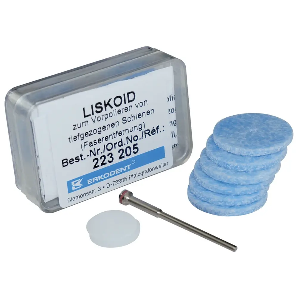 58274_LISKOID__Packung_6_Stueck_unmontiertblau_4_Stuetzscheiben_1_Mandrell ERKODENT LISKOID - Packung 6 Stück unmontiert,blau, 4 Stützscheiben, 1 Mandrell