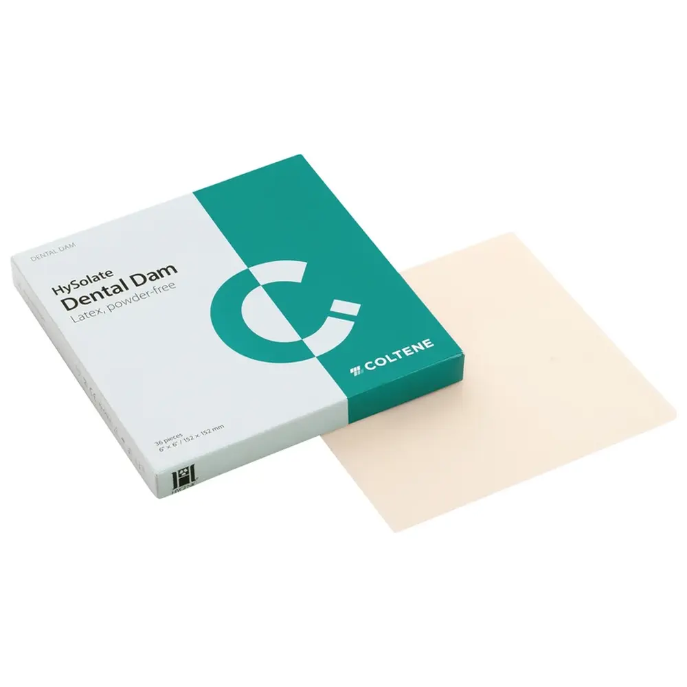 215834_HySolate_Dental_Dam__Packung_36_Stueck_dunkel_152_x_152_mm_duenn_bedruckt COLTENE HySolate Dental Dam - Packung 36 Stück dunkel, 152 x 152 mm, dünn, bedruckt