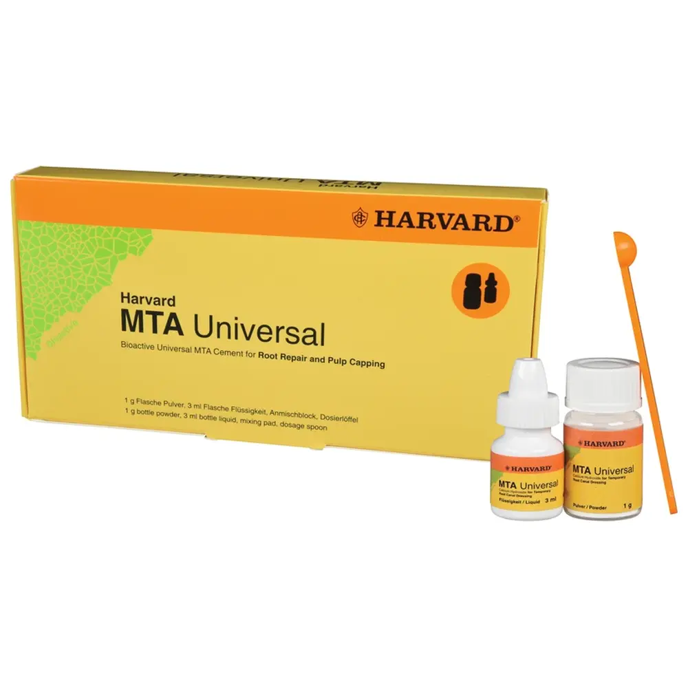 Harvard Dental International Harvard MTA Universal HandMix - Packung 1 g Pulver, 3 ml Flüssigkeit, 1 Dosierlöffel, 1 Anmischblock, 1 Spatel