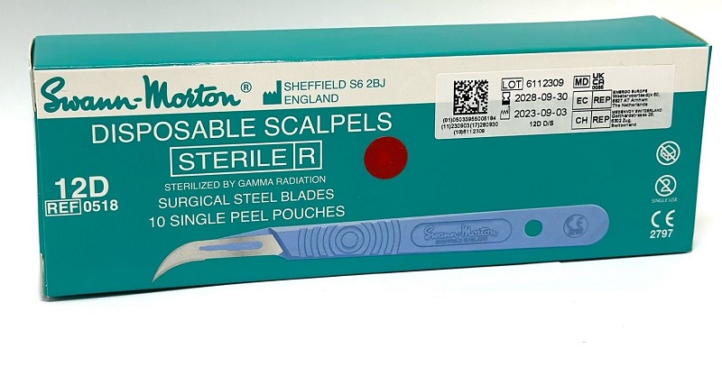 GX237301_Einmalskalpell_Swann_Morton_Nr12D_ster Einmalskalpell Swann Morton Nr.12D ster.
