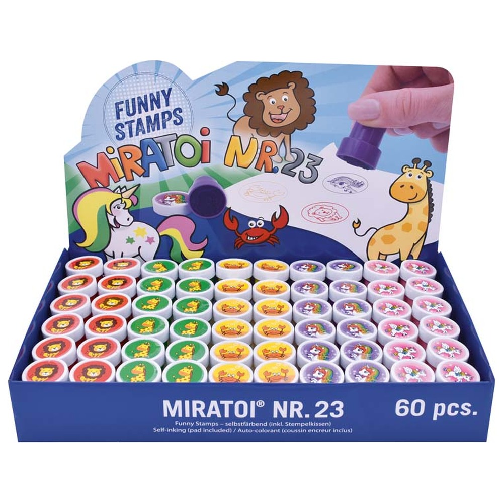 Hager & Werken Miratoi Nr. 23 Funny Stamps - Packung 5 x 12 Stück (Einhorn 1, Einhorn 2, Giraffe, Krebs, Löwe)