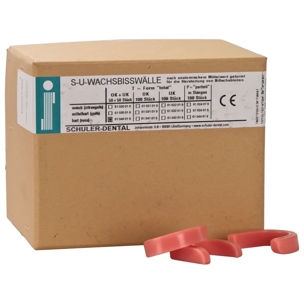 SCHULER-DENTAL S-U-Wachsbisswälle - Packung 2 x 50 Bögen rosa, (OK,UK), hart, Form T
