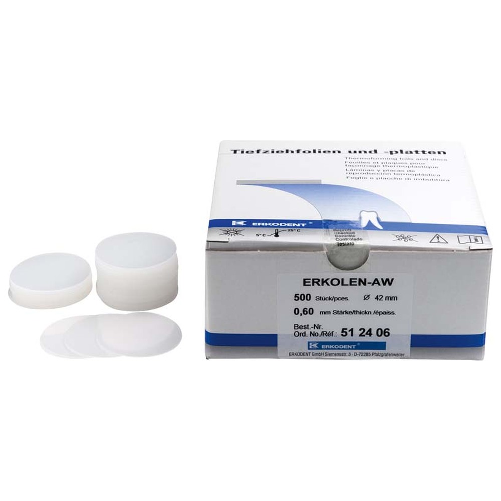 ERKODENT ERKOLEN-AW - Packung 500 Stück transparent, Ø 42 mm, Stärke 0,6 mm