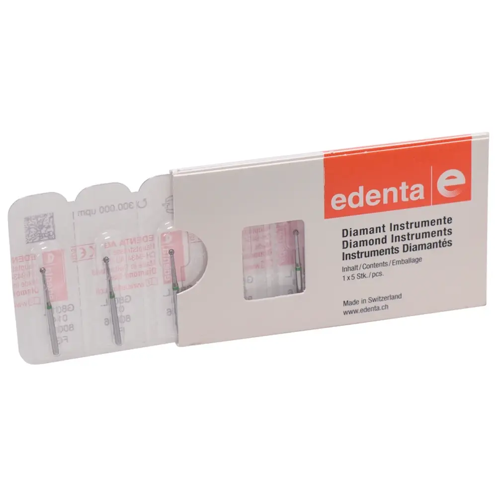 Edenta Diamanten 801L - Packung 5 Stück grün grob, FG, Figur 697 Kugel lang, ISO 014