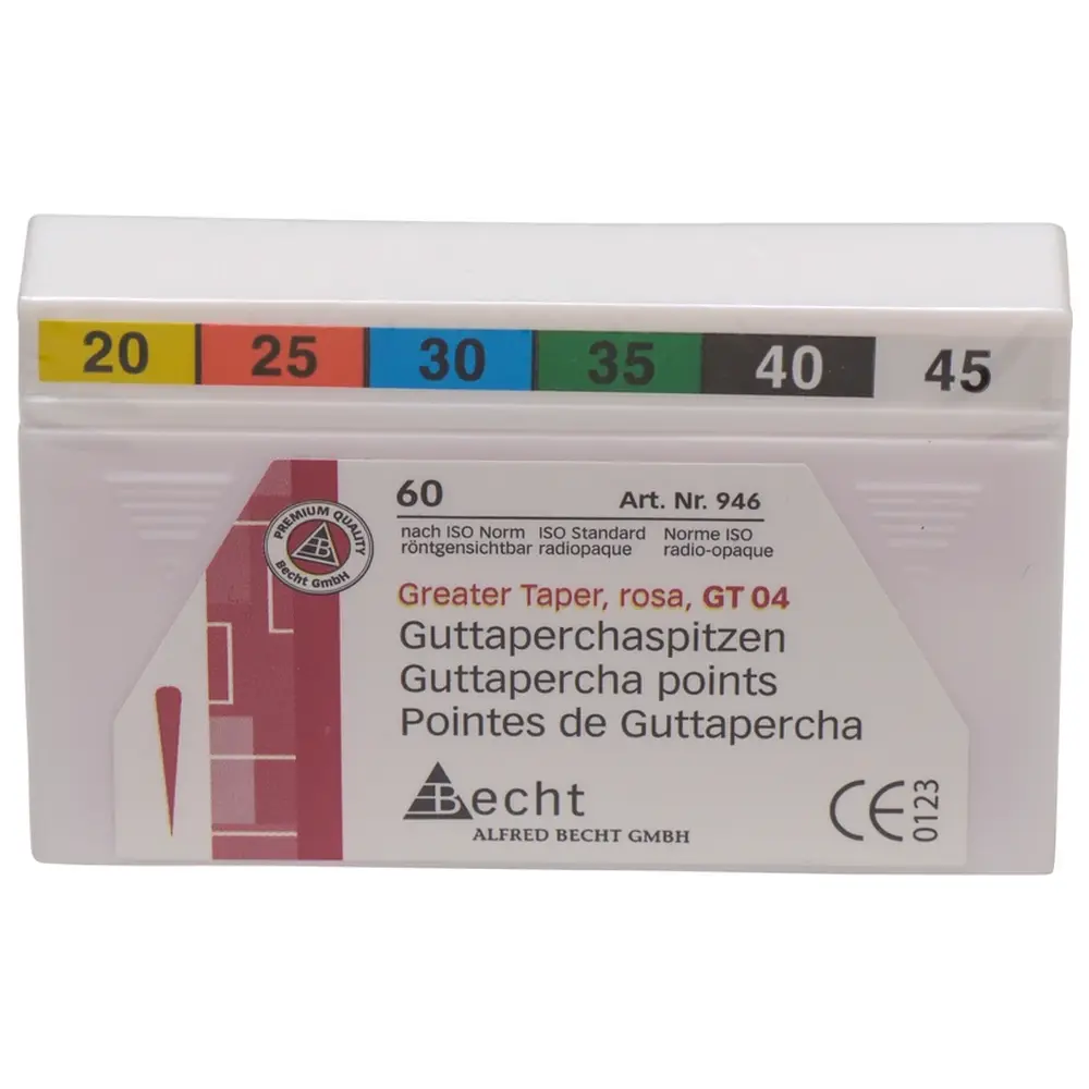 Becht Greater Taper Rosa Guttaperchaspitzen - Packung 60 Stück Taper.04 ISO 020-045