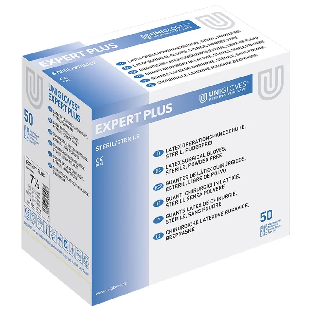 Unigloves EXPERT PLUS - Packung 50 Paar puderfrei, natur, Größe 8