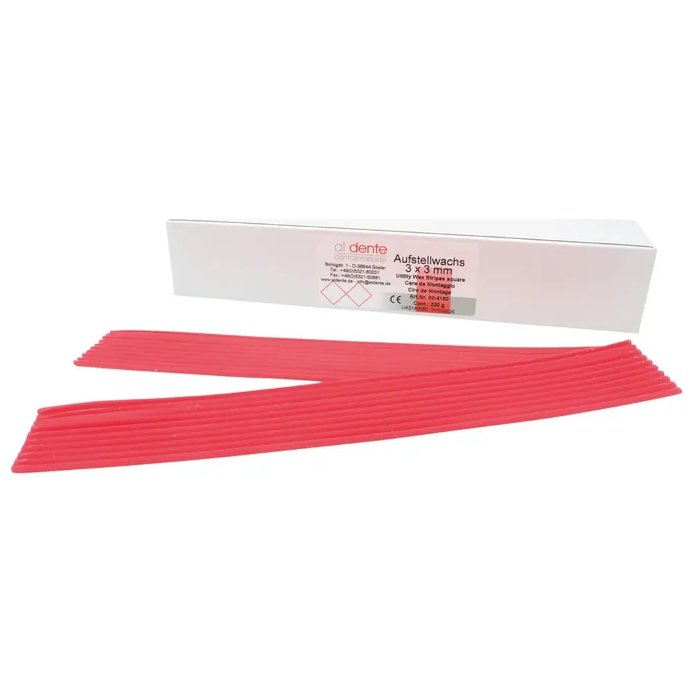 al dente Dentalprodukte Aufstellwachs - Packung 220 g Stripes 3 x 3 mm, rot