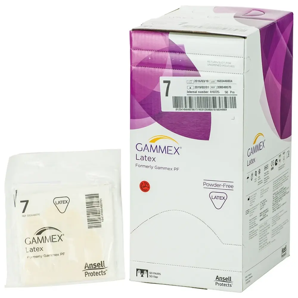 Ansell Gammex® Latex - Packung 50 Paar puderfrei, natur, Größe 7