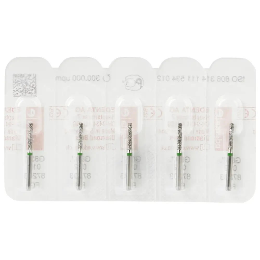 Edenta Diamanten 837 - Packung 5 Stück grün grob, FG, Figur 111 Zylinder flach, 8 mm, ISO 012