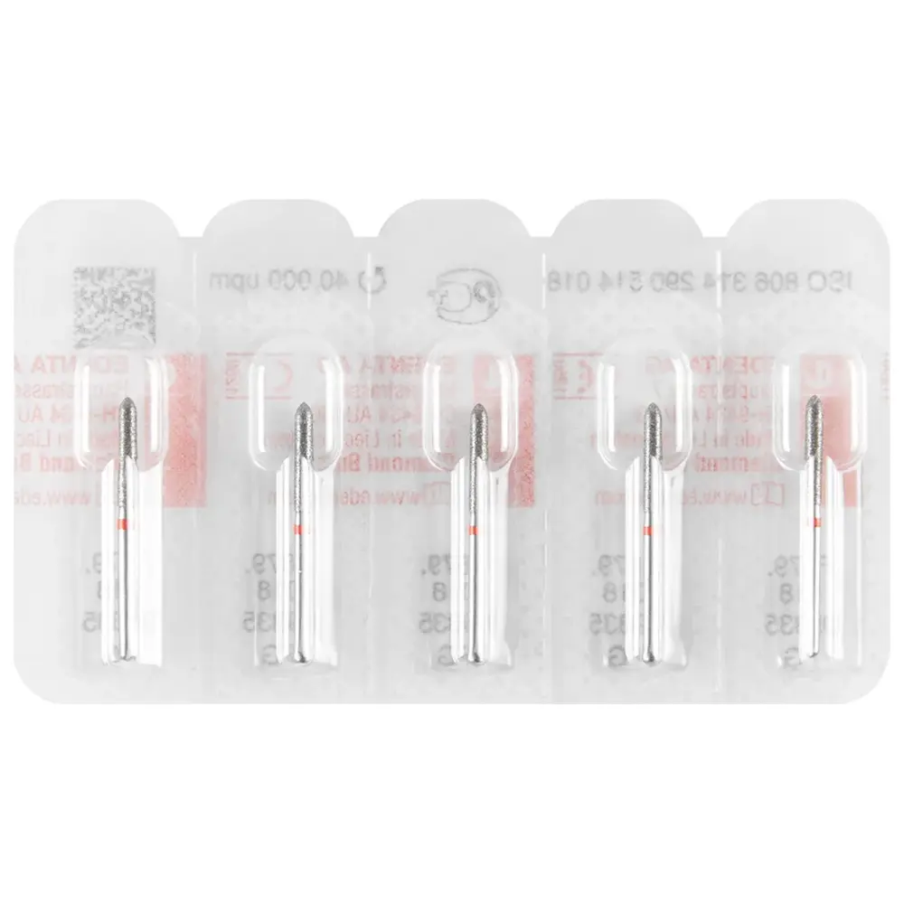 Edenta Diamanten 879 - Packung 5 Stück rot fein, FG, Figur 290 Torpedo zylindrisch, 10 mm, ISO 018