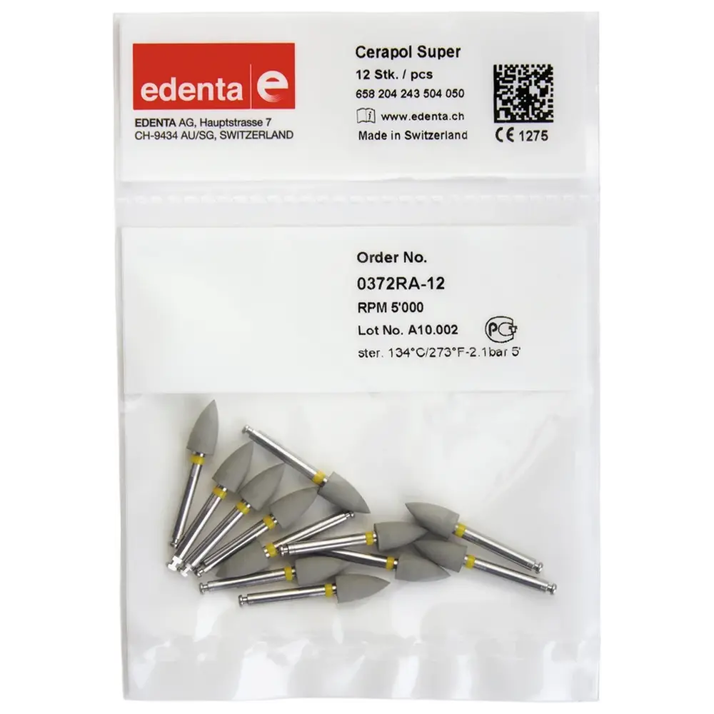 Edenta Cerapol Super - Packung 12 Stück grau, RA, Figur 243, 10 mm, ISO 050