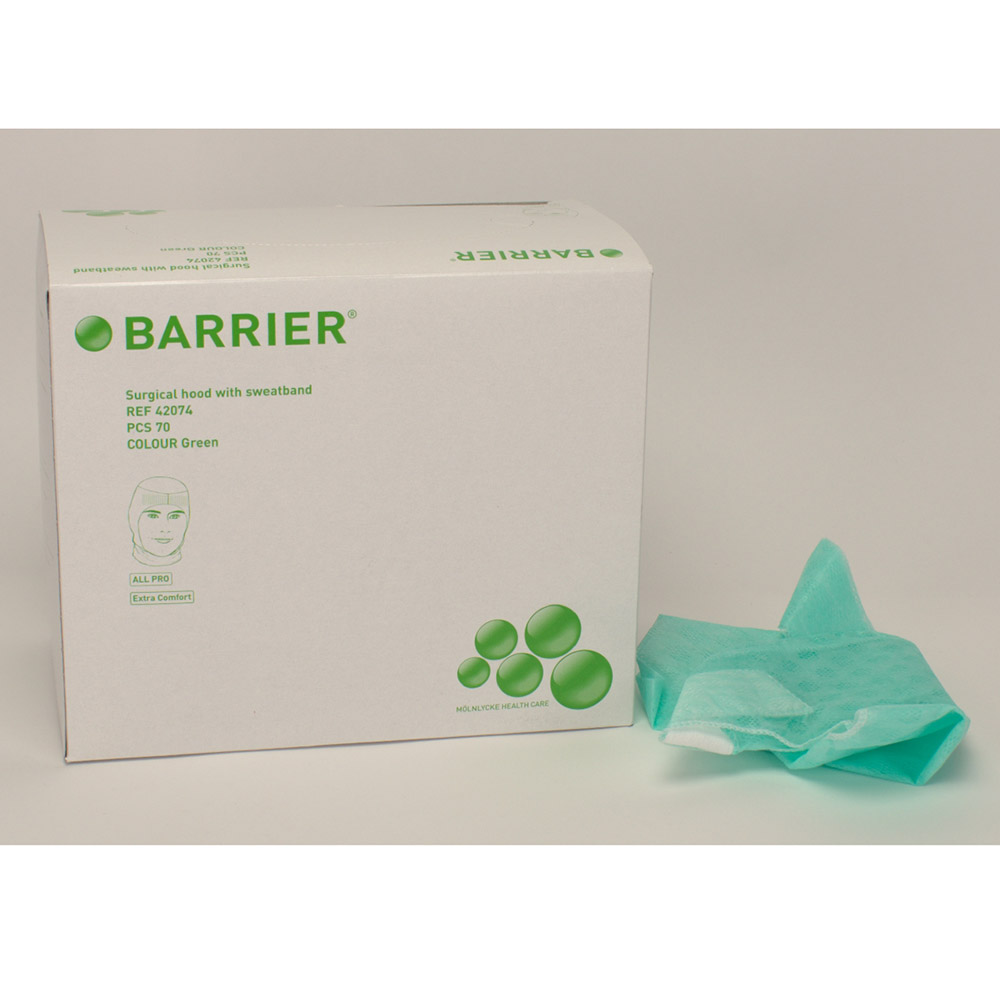 Barrier OP-Haube All grün Schweißb. 70St