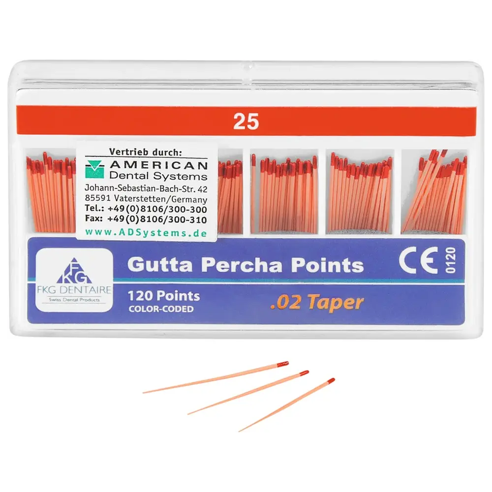 American Dental FKG Gutta Percha - Packung 120 Stück Taper.02 ISO 025