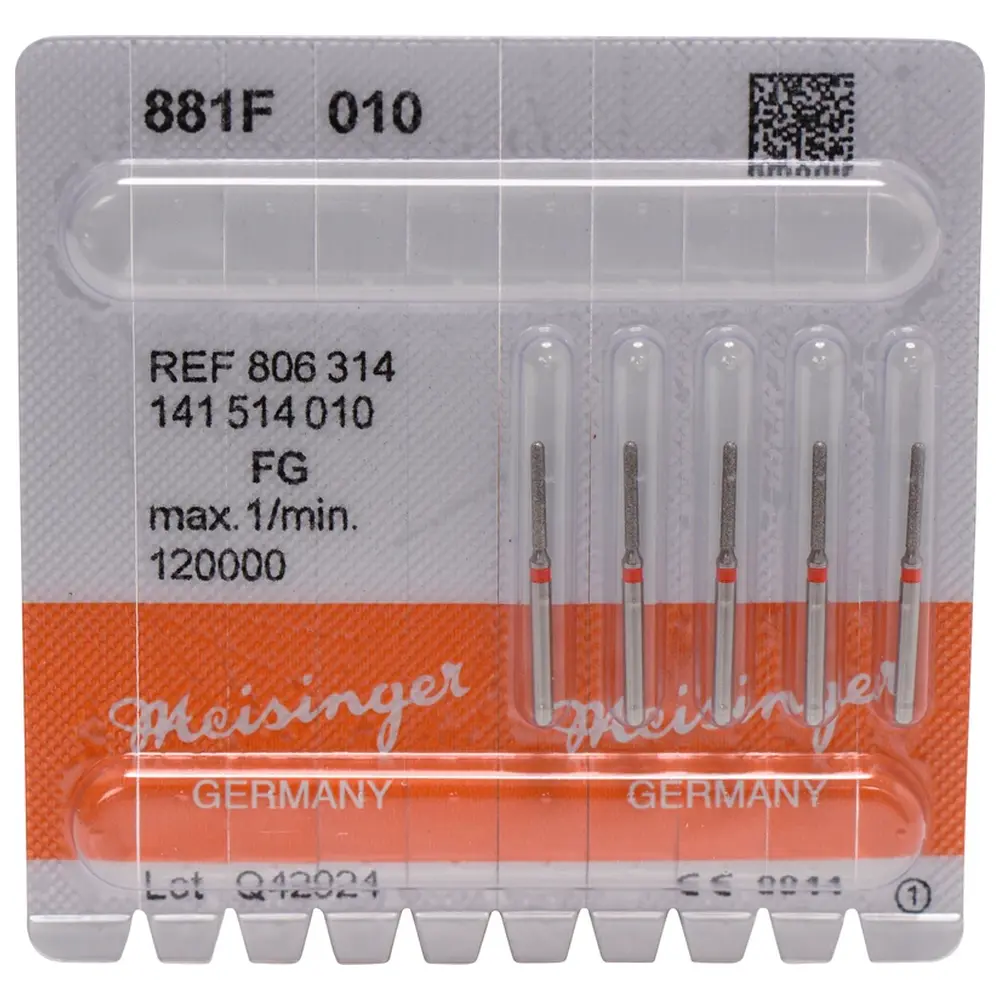 Hager & Meisinger Diamanten 881 - Packung 5 Stück rot fein, FG, Figur 141 Zylinder rund, 8 mm, ISO 010