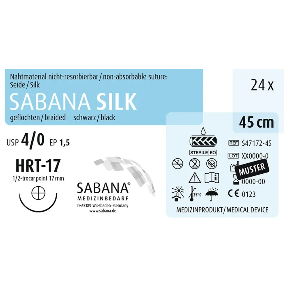SABANA MEDIZINBEDARF SABANA SILK - Packung 24 Stück schwarz, 45 cm, HRT-17, USP 4/0, Stärke 1,5
