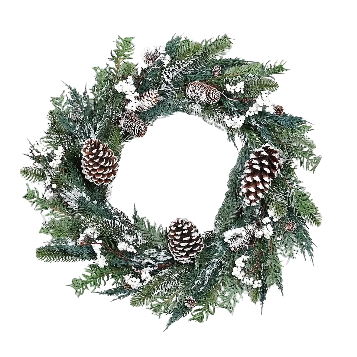 Künstlicher Tannenkranz - Tiffany | 53 cm, beschneit, mit Zapfen und Beeren
