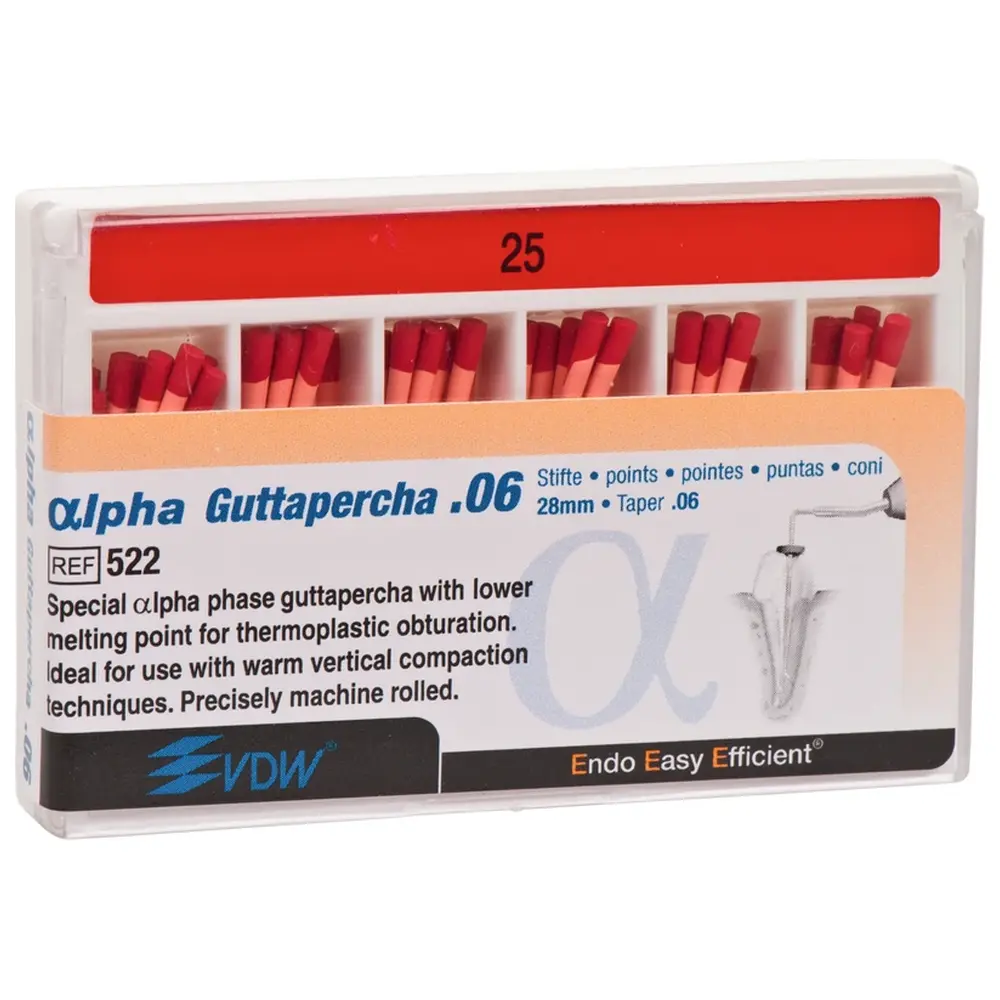 VDW αlpha Guttapercha - Packung 60 Stück 28 mm, Taper.06 ISO 025