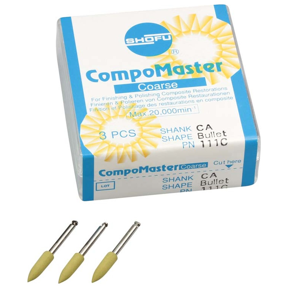 SHOFU CompoMaster - Packung 3 Stück gelb grob, RA, Figur Walze, ISO 040