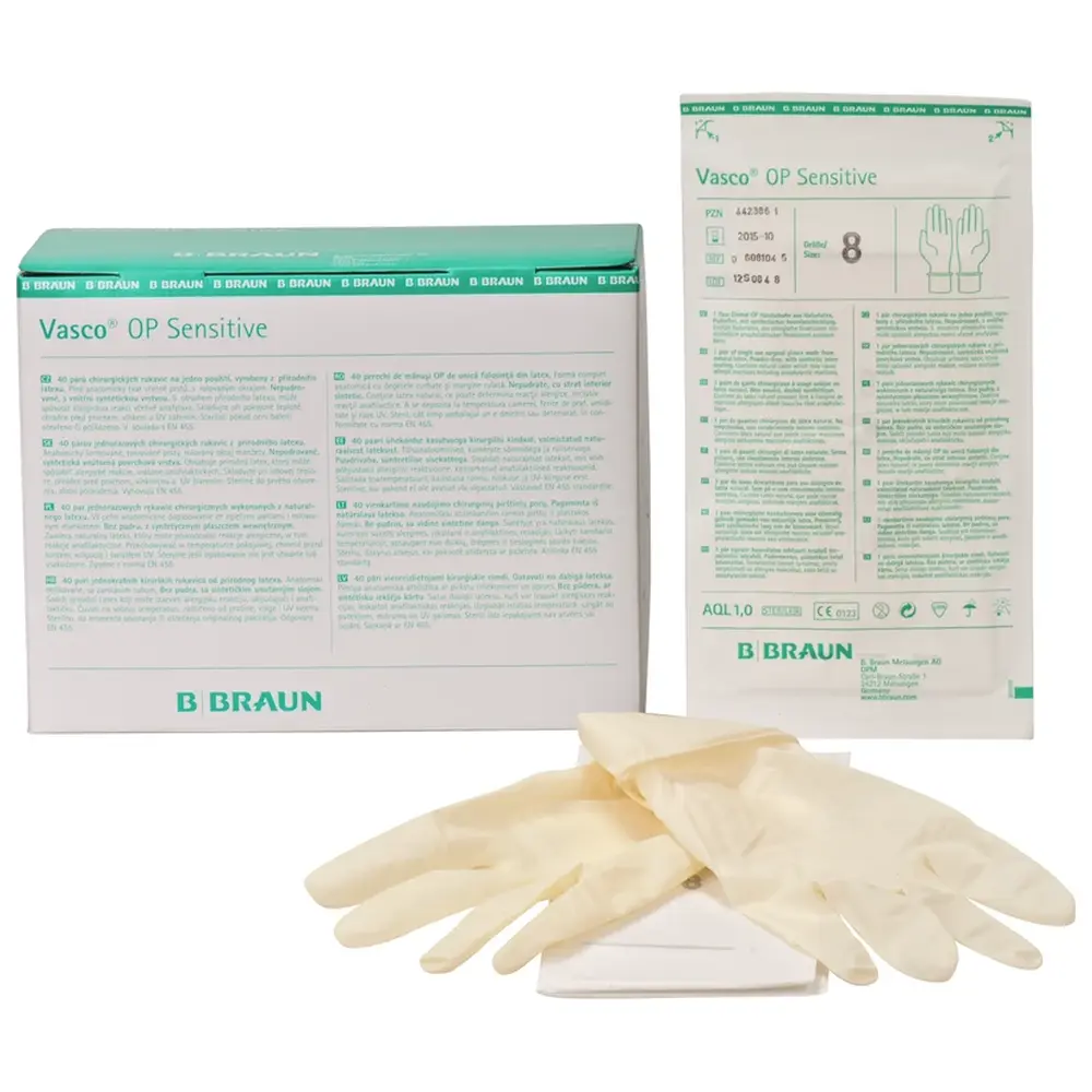 B. Braun Vasco® OP Sensitive - Karton 40 Paar puderfrei, naturweiß, Größe 8