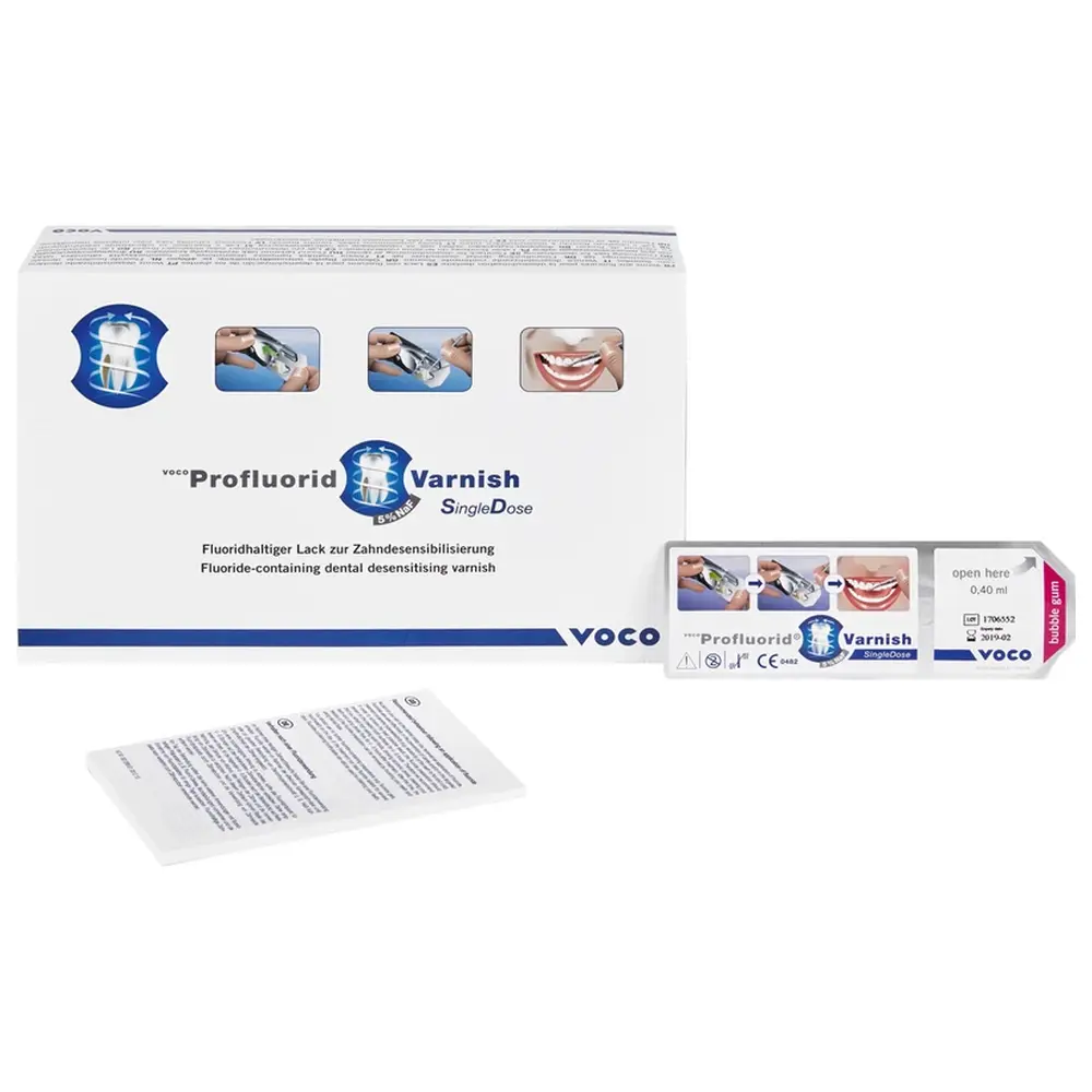 VOCO Profluorid® Varnish - Packung 50 x 0,4 ml Bubble Gum, Zubehör