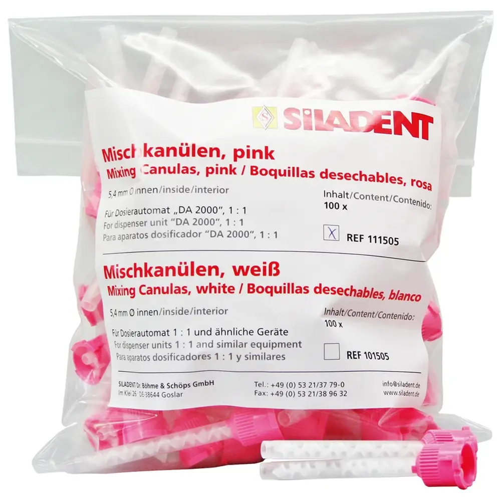 SILADENT Mischkanülen 1:1 - Packung 100 Stück rosa